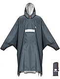ANYOO Wasserdichter Regenponcho Winddichter Regenmantel mit Seitlichem Reißverschluss, Leichter Regenjacke mit Verstellbaren Ärmeln für Outdoor Wandern Radfahren, Einheitsgröße, Grau