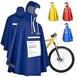Regenponcho Fahrrad extra wasserdicht und robust - TEST SEHR GUT - Premium Regencape Fahrrad mit Reflektoren, Sichtfenster - Regenbekleidung als Regenponcho Herren und Damen - Regenjacke Dunkelblau L