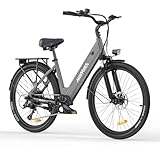 MileCity1 26' E-Bike für Erwachsene, 7 Gang Elektrofahrrad mit Austauschbarem 36V 13Ah Akku, 25 km/h und 80–100km...